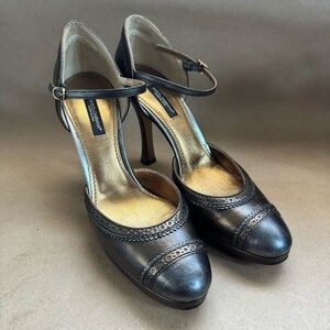 Dolce & Gabbana Bronze Metallic Leather D’Orsay 4” Heels w Brogue Detail. EU 36